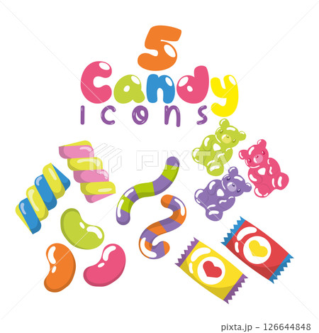 Gummy and jelly icon set. Vector 126644848
