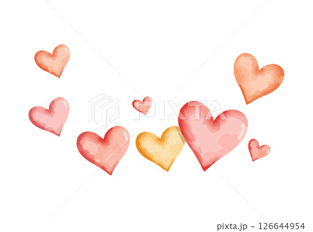 Red watercolor hearts vector illustration. 126644954