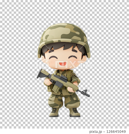 Adorable 3d cartoon soldier happy child in camo uniform 126645049