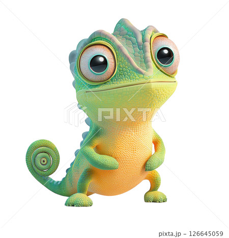Adorable cartoon chameleon big eyes, 3d render 126645059