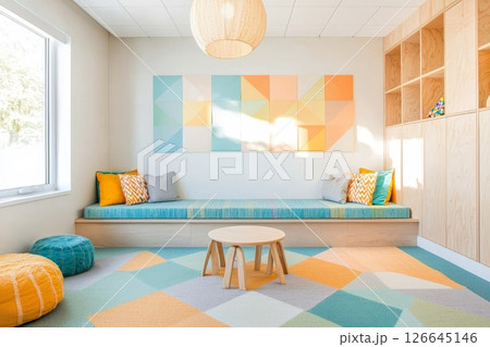 Colorful and modern playroom interior design. 126645146