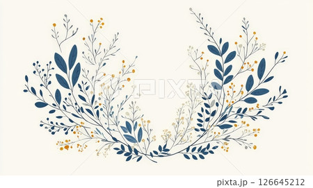 Elegant Blue and Yellow Floral Wreath Illustration for Wedding Invitations and Greeting Cards Elegant Blue and Yellow Floral Wreath Illustration for Wedding Invitations and Greeting Cards 126645212