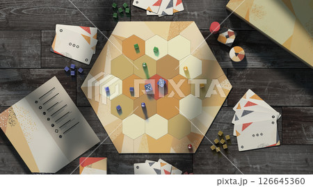 Colored board game field with chips, dice and cards mockup 126645360