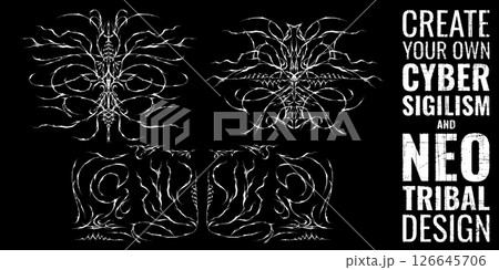 Cyber sigilism. Neo-tribal design art. Dark tattoo template set. Cyber sigilism. Neo-tribal design art. Dark tattoo template set. 126645706