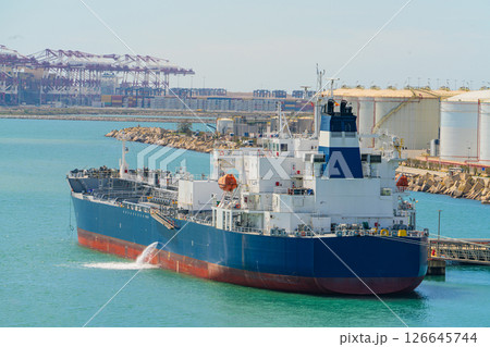 Tanker Docked at Moll de lEnergia, Barcelona Industrial Port Area 126645744