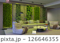 Living Room with Vertical Garden & Night View 126646355