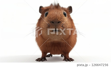Funny curious capybara standing isolated on white background looking forward 126647256