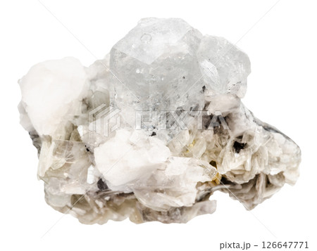 rough goshenite crystals on mica and feldspar 126647771