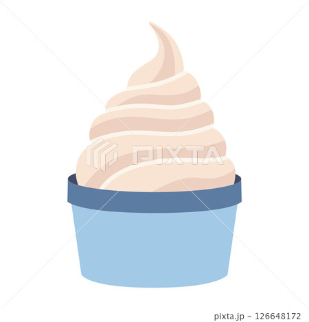 Swirled vanilla ice cream or frozen yogurt in a blue paper cup. Trendy modern vector illustration isolated on white background, hand drawn, flat design 126648172