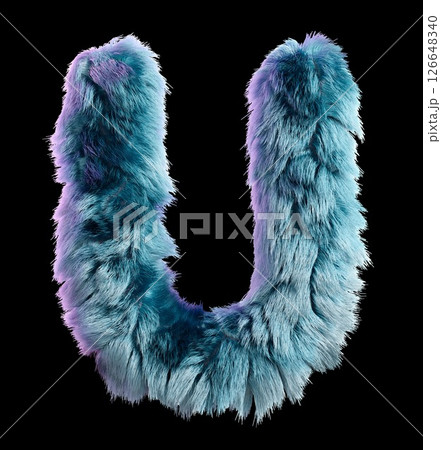 Creative Fur Letter U in Blue Standing on a White Background Creative Fur Letter U in Blue Standing on a White Background 126648340