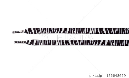 Black and white zebra stripe shoelaces on white background 126648629