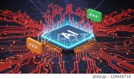 AI Chip Red Circuits Communication Icons 126648718