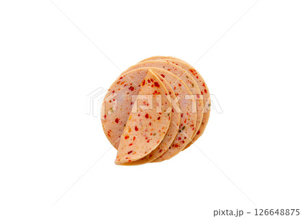 Spicy sliced bologna sausage with chili 126648875