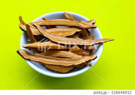 Dried sliced lingzhi mushroom or reishi mushroom 126648912