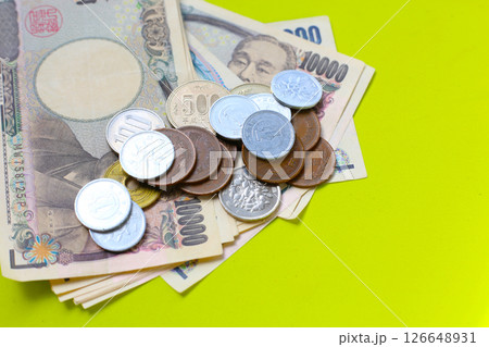 Banknotes and coins of Japan money Banknotes and coins of Japan money 126648931