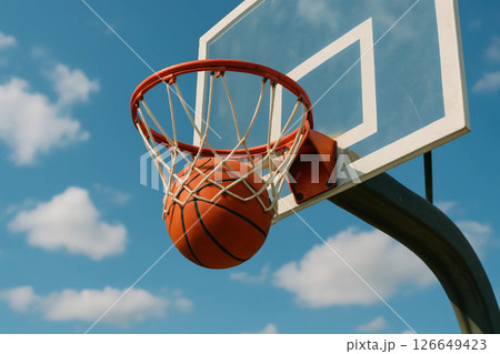 Basketball in Action During Game Play 126649423
