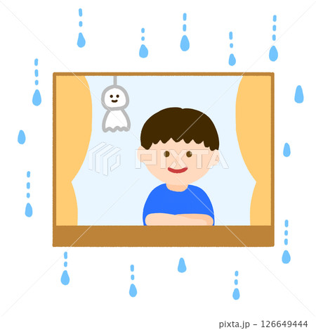 雨の日に外を眺めている男の子 126649444