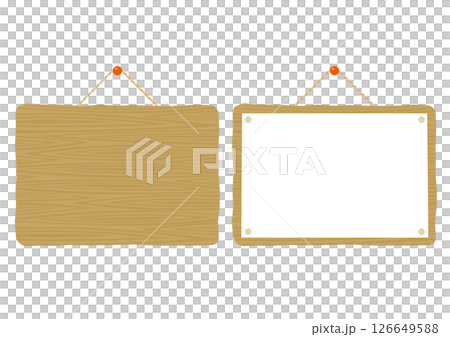 一組木製方形懸掛標誌插圖 126649588