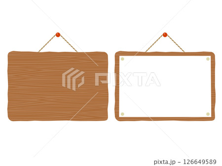 ヴィンテージの木製の四角い吊り下げ看板のイラストのセット 126649589