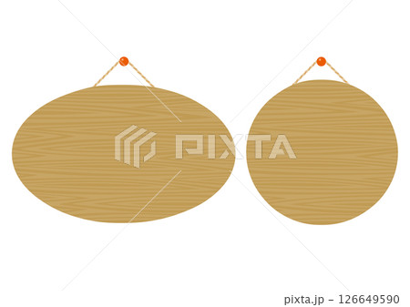 木製の丸い吊り下げ看板のイラストのセット 126649590