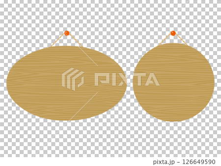 木製の丸い吊り下げ看板のイラストのセット 126649590