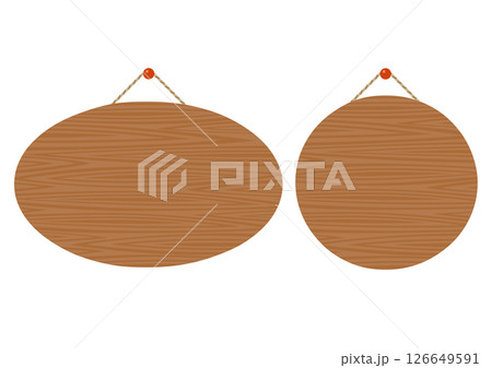 木製の丸い吊り下げ看板のイラストのセット 126649591