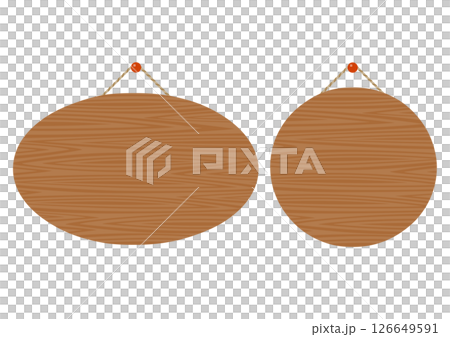 木製の丸い吊り下げ看板のイラストのセット 126649591