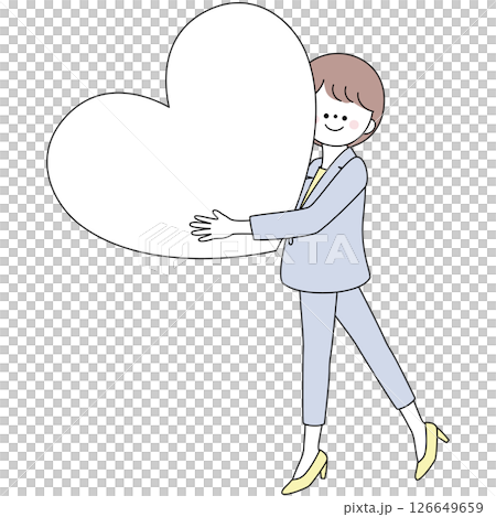 穿著西裝的女人拿著心形框架的插圖 1 126649659
