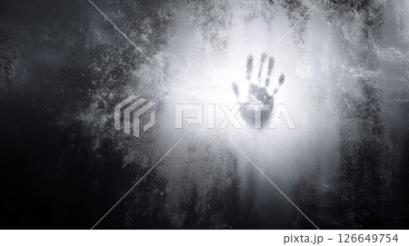ガラスに残る手形のホラーテイスト背景 126649754