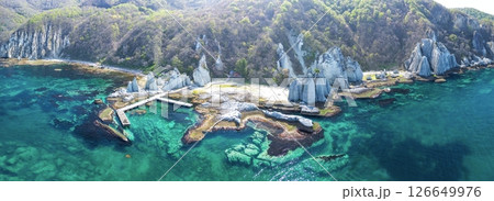 空撮「青森県」神秘的な風景が広がる仏ヶ浦 佐井村 空撮「青森県」神秘的な風景が広がる仏ヶ浦 佐井村 126649976