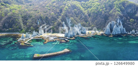 空撮「青森県」神秘的な風景が広がる仏ヶ浦 佐井村 空撮「青森県」神秘的な風景が広がる仏ヶ浦 佐井村 126649980