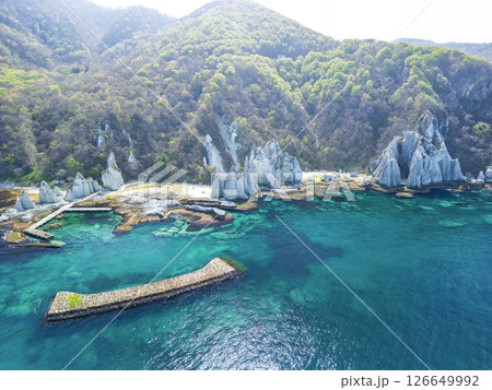 空撮「青森県」神秘的な風景が広がる仏ヶ浦　佐井村 126649992