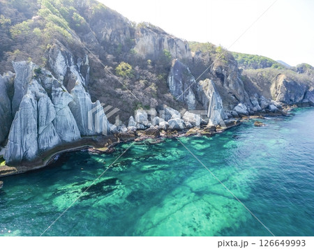 空撮「青森県」神秘的な風景が広がる仏ヶ浦　佐井村 126649993
