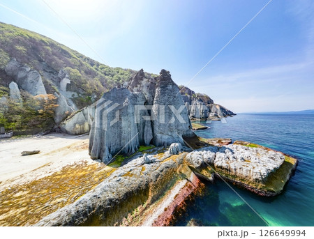 空撮「青森県」神秘的な風景が広がる仏ヶ浦　佐井村 126649994