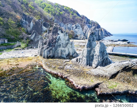 空撮「青森県」神秘的な風景が広がる仏ヶ浦 佐井村 空撮「青森県」神秘的な風景が広がる仏ヶ浦 佐井村 126650002