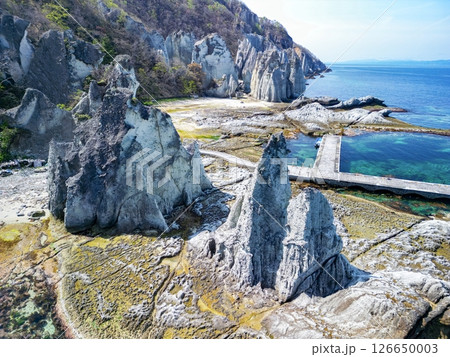 空撮「青森県」神秘的な風景が広がる仏ヶ浦　佐井村 126650003