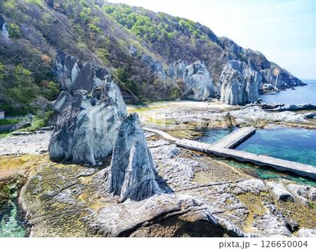 空撮「青森県」神秘的な風景が広がる仏ヶ浦 佐井村 空撮「青森県」神秘的な風景が広がる仏ヶ浦 佐井村 126650004