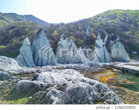 空撮「青森県」神秘的な風景が広がる仏ヶ浦　佐井村 126650008