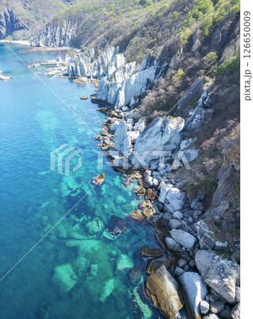 空撮「青森県」神秘的な風景が広がる仏ヶ浦　佐井村 126650009