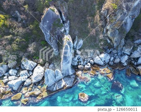 空撮「青森県」神秘的な風景が広がる仏ヶ浦 佐井村 空撮「青森県」神秘的な風景が広がる仏ヶ浦 佐井村 126650011