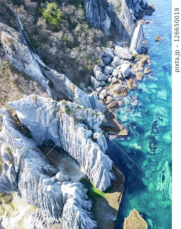 空撮「青森県」神秘的な風景が広がる仏ヶ浦　佐井村 126650019