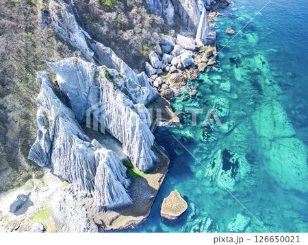 空撮「青森県」神秘的な風景が広がる仏ヶ浦　佐井村 126650021