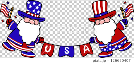 Patriotic Gnomes with USA Banner Illustration	 126650407