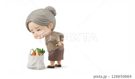 腰痛で苦しんでいる高齢女性のイラストのフィギア 126650664