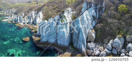 空撮「青森県」神秘的な風景が広がる仏ヶ浦　佐井村　パノラマ 126650705
