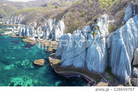 空撮「青森県」神秘的な風景が広がる仏ヶ浦 佐井村 パノラマ 空撮「青森県」神秘的な風景が広がる仏ヶ浦 佐井村 パノラマ 126650707