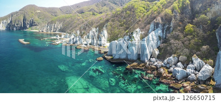 空撮「青森県」神秘的な風景が広がる仏ヶ浦　佐井村　パノラマ 126650715