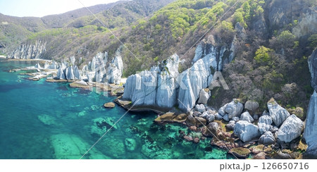 空撮「青森県」神秘的な風景が広がる仏ヶ浦　佐井村　パノラマ 126650716