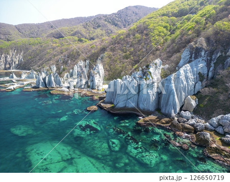 空撮「青森県」神秘的な風景が広がる仏ヶ浦　佐井村 126650719