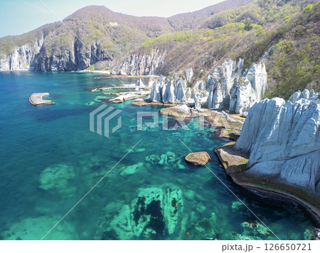 空撮「青森県」神秘的な風景が広がる仏ヶ浦 佐井村 空撮「青森県」神秘的な風景が広がる仏ヶ浦 佐井村 126650721